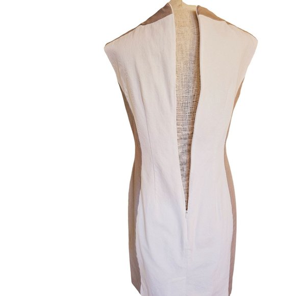 Saks Fifth Avenue sheath dress‎ size 4 cotton denim color block cream tan - Picture 4 of 14